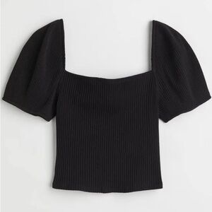 H&M Black Puff Sleeve Crop Top